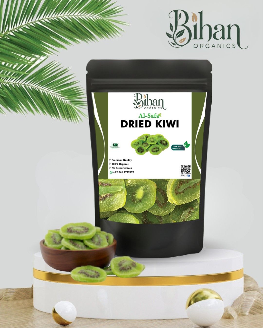 Dried kiwi slices made from ripe kiwi fruit for a tangy, chewy, and healthy snack