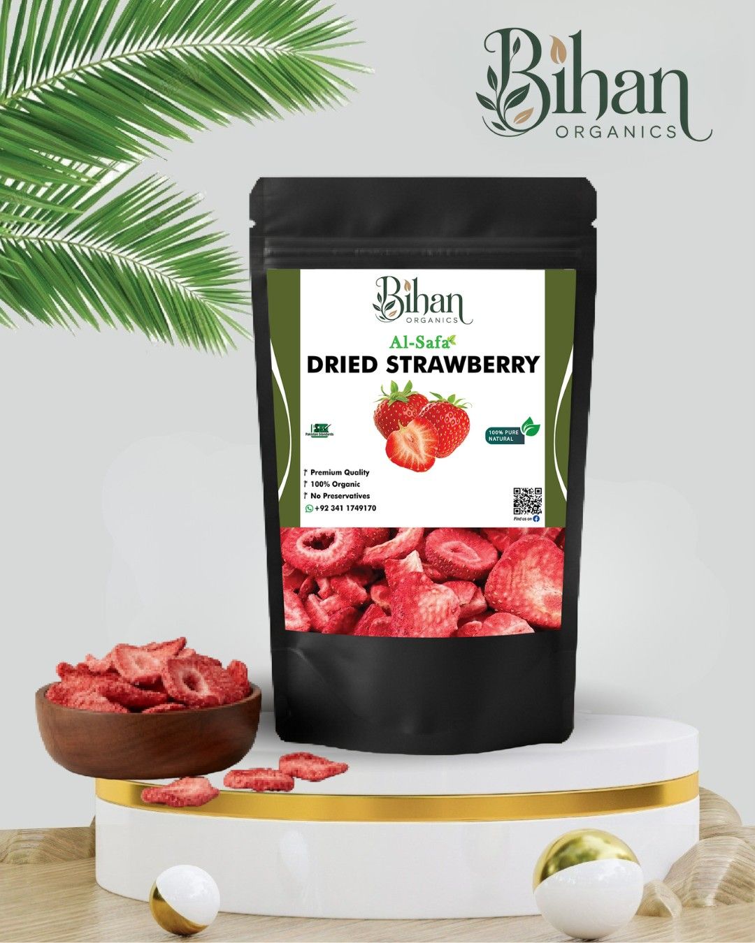 Dried strawberry slices made from ripe strawberries for a sweet and tangy healthy snack