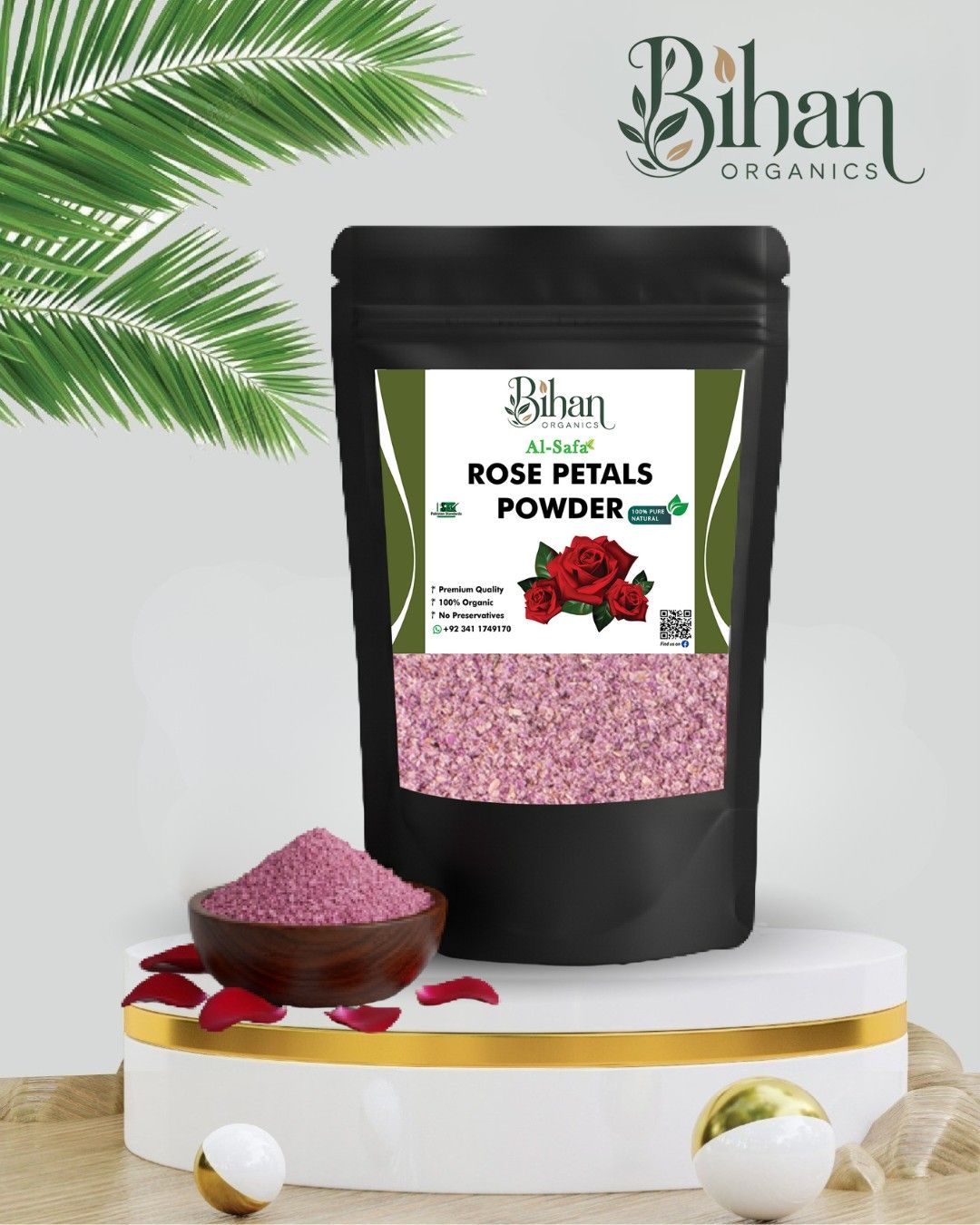 Rose-Powder Rose petal powder made from dried roses for skin brightening, soothing, and natural glow