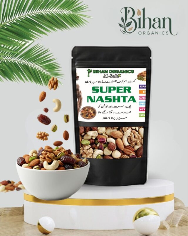 Super Nashta healthy breakfast mix made with natural grains, seeds, and dry fruits for energy and nourishment