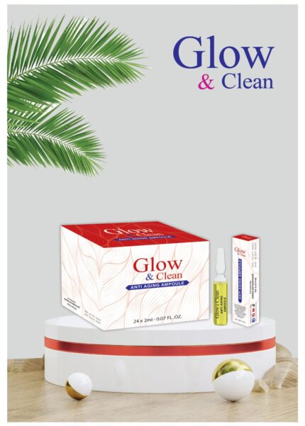Glow & Clean Anti Aging Ampoule Serum for reducing wrinkles, fine lines, and boosting skin firmness.