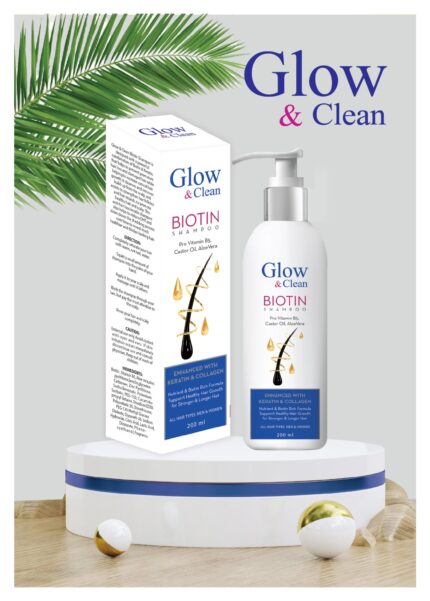 Glow & Clean Biotin Shampoo for hair growth, strengthening, and reducing hair fall.