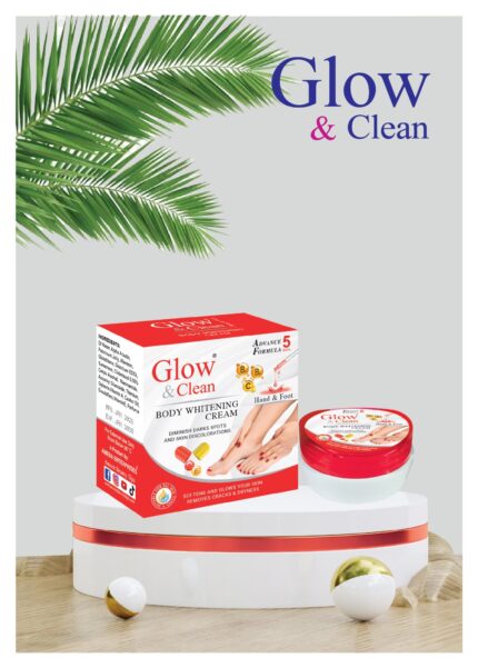 Glow & Clean Body Whitening Cream for full-body brightening, hydration, and even skin tone.
