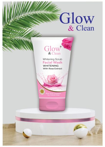 Glow & Clean Rose Scrub Facewash tube with gentle exfoliating and brightening formula.