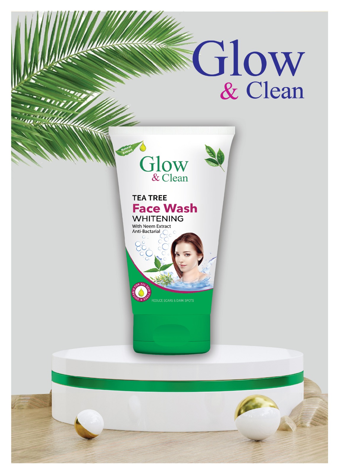 Glow & Clean Tea Tree Facewash Glow & Clean Neem & Tea Tree Facewash tube with anti-acne and oil-control formula