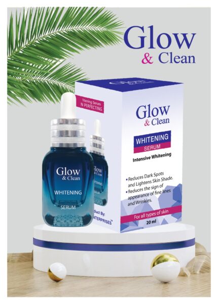 Glow & Clean Whitening Serum bottle for brightening, dark spot reduction, and skin lightening