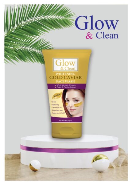 Glow & Clean Gold Facewash tube with gold-infused brightening cleanser.